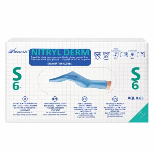 Guantes de nitrilo azul sin polvo talla S, caja de 100