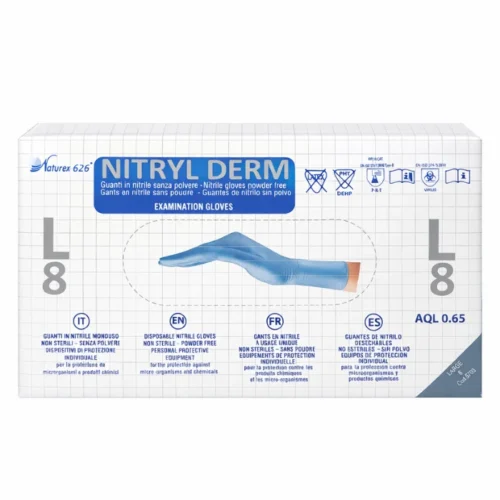 Guantes de nitrilo azul sin polvo talla L, caja de 100
