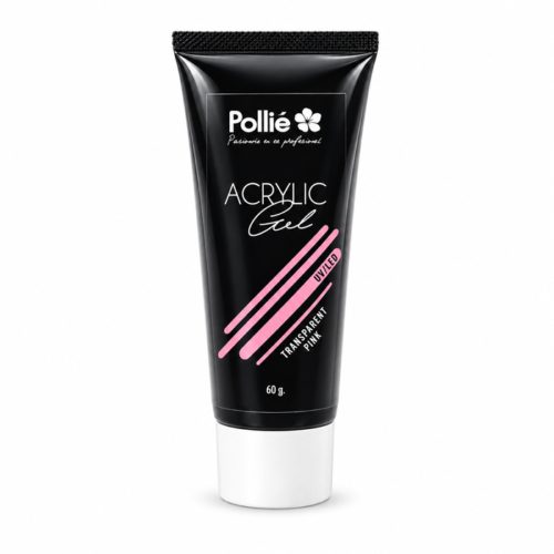 Acrygel Pollié rosa transparente para construcción de uñas 60 g
