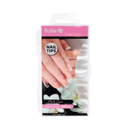 Tips de uñas Pollié transparentes curvados · 100 unidades