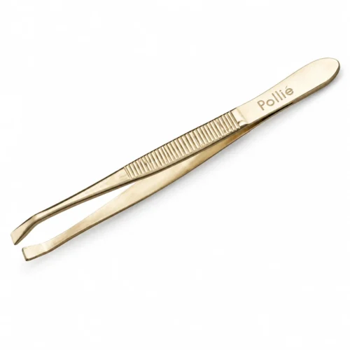 Pinza de depilar dorada con punta biselada