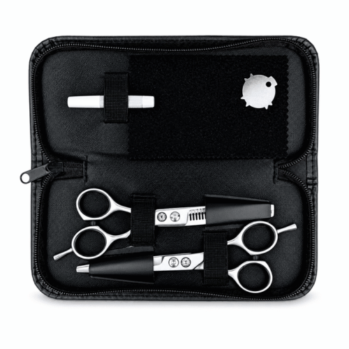 Estuche Eurostil con tijeras de corte y esculpir, azul