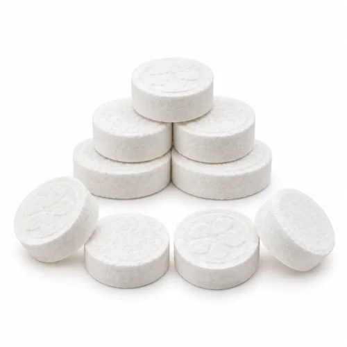 Toallas comprimidas Pollié en pastillas blancas redondas