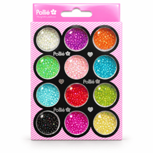 Microbolas caviar Pollié para uñas, 12 colores