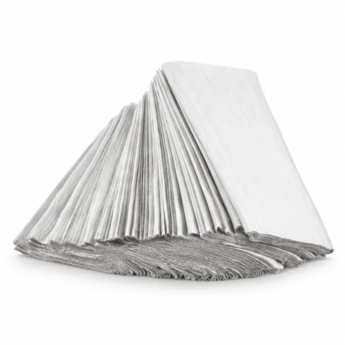 Toallas blancas de celulosa de 40 × 80 cm plegadas en abanico
